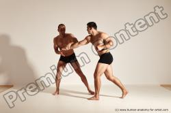 Underwear Fighting Man - Man White Muscular Short Brown Dynamic poses Academic